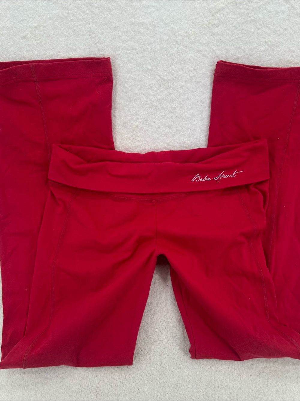 Coquette Low Rise Foldovers Y2K Bebe Sport Flares Yoga Pants in Red